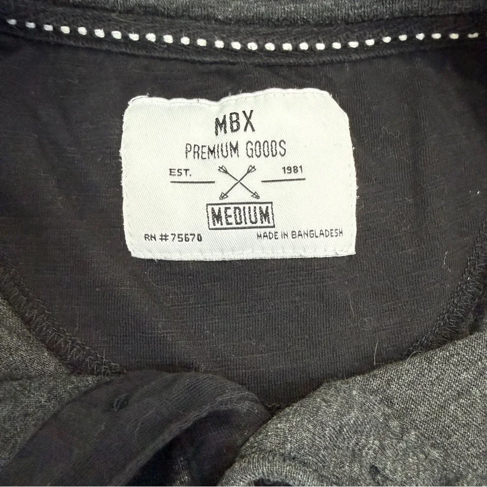MBX Premium Goods Men's Charcoal Gray Long Sleeve Henley Shirt Size M